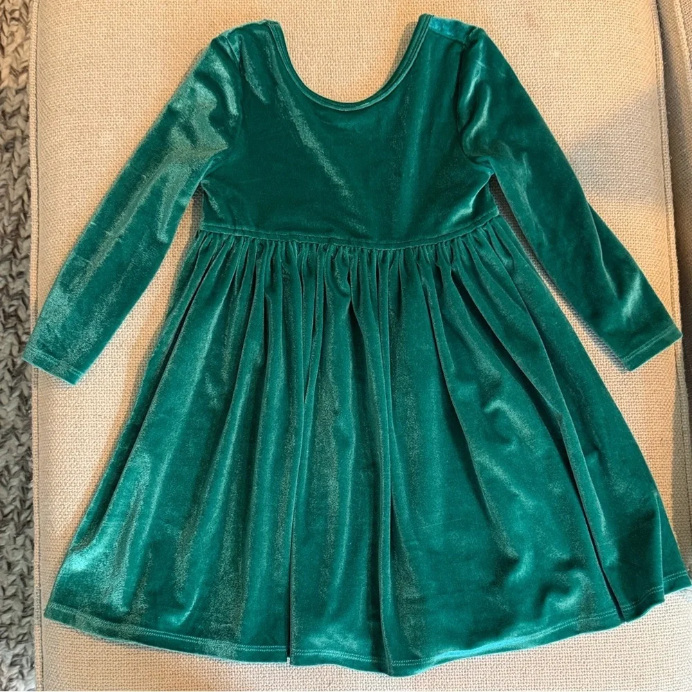 Pink Chicken Green Long Sleeve Velour Steph Dress 3Y